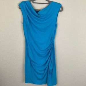 Ann Taylor Swoop Neckline Fitted Turquoise Dress size Small